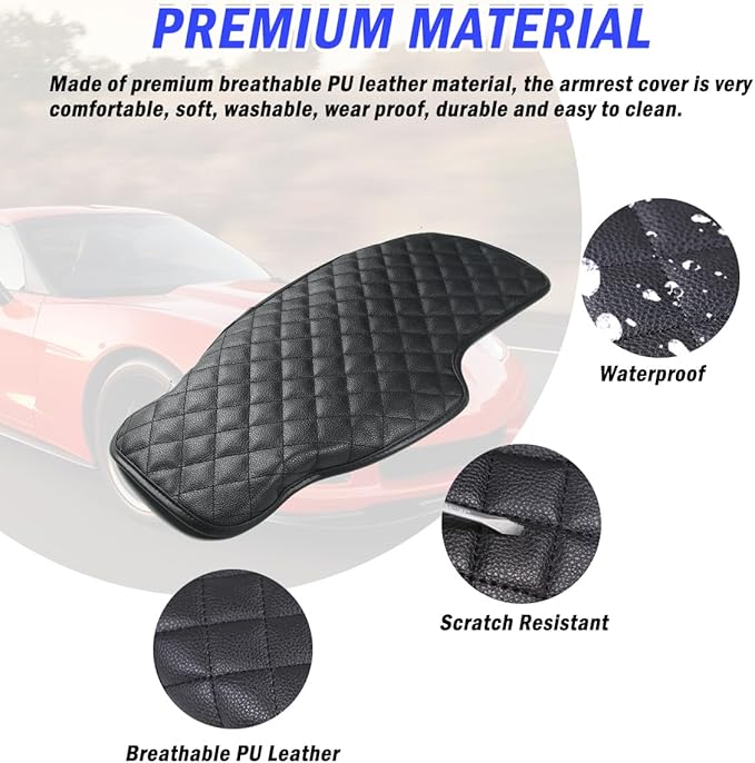 Car Arm Rest Cushion Pad Protector Compatible with Chevrolet Corvette C6 2005-2013 Car Center Armrest Cover,Leather Console lid Protector,Center Console Pad Anti-Scratch Accessories (Black)