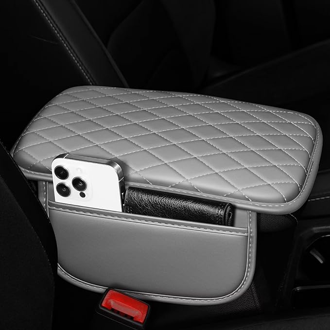 YORKNEIC Center Console Cover Fit for Ford Fusion: Middle Console Cover with 2 Storage Pocket,Faux Leather Waterproof Anti-Scratch Car Armrest Cover Protector(Grey)