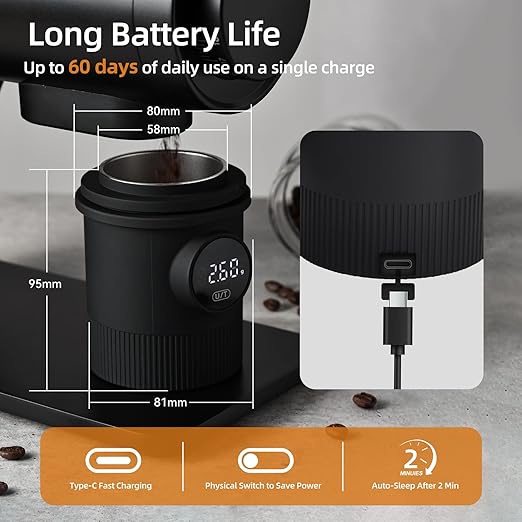 Coffee Dosing Cup with Scale - Rechargeable Espresso Scale 0.05g Precision, 304 Stainless Steel Coffee Scale Coffee Grinder Powder Cup Compatible with 58mm Portafilter