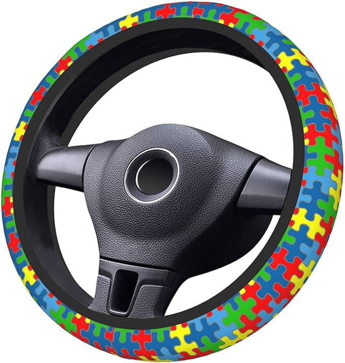 Autism Awareness Pattern Steering Wheel Cover Neoprene Universal 15 Inches Car Steering Wheel Protector for Women Men