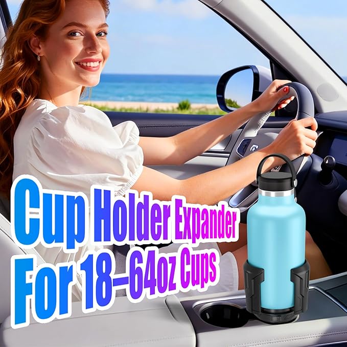 Cup Holder Expander (Adjustable Holder & Base, Auto-Fit Hold, One Button Open), Car Cup Holder Expander for Yeti, Hydro Flask, Nalgene, Owala, Bottles in 2.6"- 4.8" (2 Pack, Light Black)