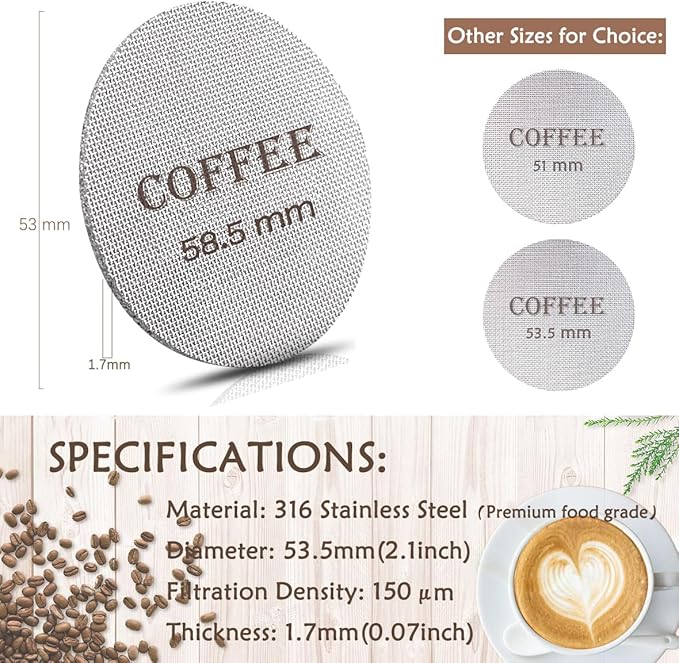 Puck Screen 58.5mm Reusable Puck Screen for Espresso Portafilter, 1.7mm Thickness 150μm 316 Stainless Steel Screen Filter Basket Compatible with Espresso Machine