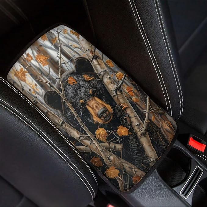 Bear Auto Center Console Cover Non Slip Arm Rest Cover for Car SUV Vehicles Breathable Soft Auto Seat Box Pad Cushion Bear Car Accessories Automotive Decorations