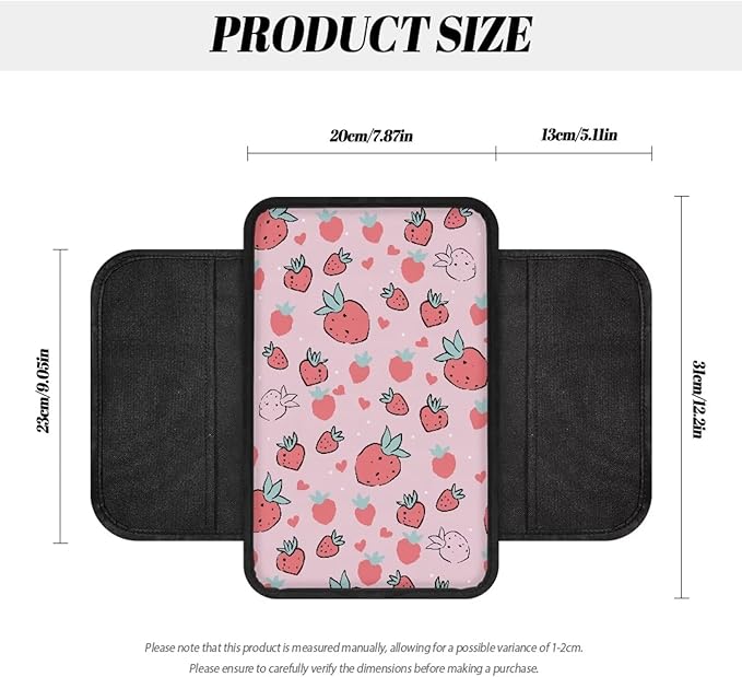 Dreaweet Strawberry Car Accessories Center Console Cover Cute Car Armrest Box Pad for Women Girly,Armrest Cover Protector for Vehicle SUV Truck Car Console Covers with Pockets