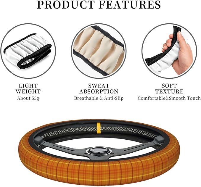 Thickened Elastic Steering Wheel Cover, Autumn Plaid Series Design Ultra, Soft, Breathable, Fit for Cars, SUVs, Trucks, Stylish Comfortable Grip