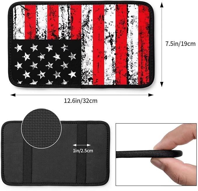 Red American Flag Center Console Cover for Most Cars Sedans Vans Truck Vehicles, SUVs Black Stars Vintage Middle Console Lid Pad Comfortable Armrest Protector Car Accessories