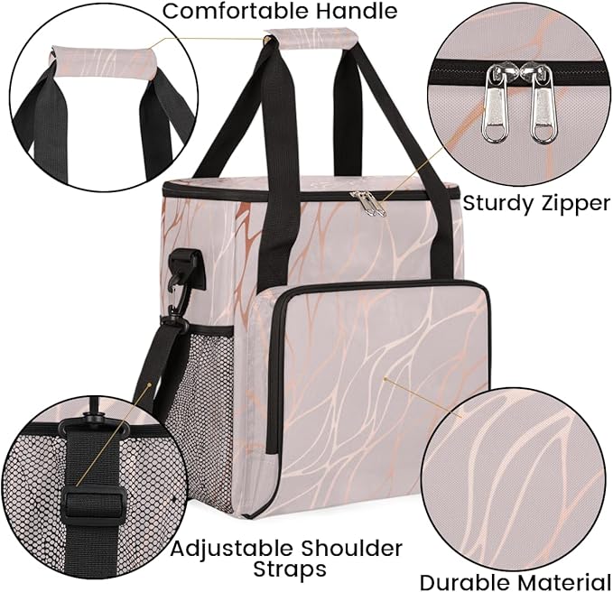 Abstract Rose Gold Marble Coffee Maker Carring Bag Travel Storage Tote Bag Compatible with Keurig K-Mini or K-Mini Plus Portable Single Serve Coffee Brewer Case with Pockets for K-cup Pods