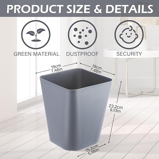 Amyhill 20 Pcs Small Trash Can 2 Gallon Plastic Garbage Can Small Waste Basket for Bathroom Office Kitchen Living Room Bedroom Home Under Desk (Grey)