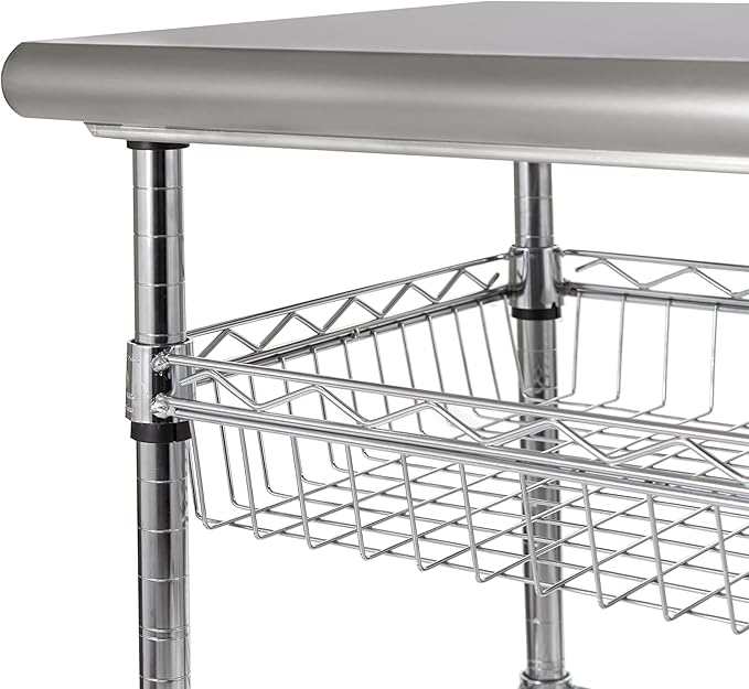 Seville Classics Commercial Work Table Island Utility Cart Prep Station, for Restaurant, Kitchen, Warehouse, Garage, Hotel, Home, Stainless-Steel Top NSF , 30" W x 20" D