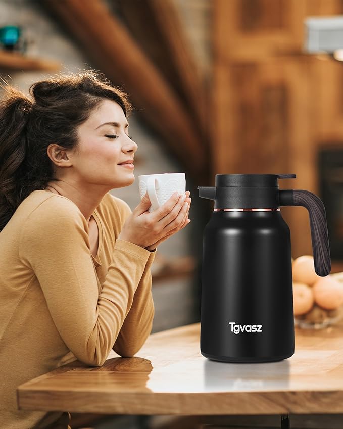 51 Oz Carafes for Hot Liquid, Stainless Steel Insulated Vacuum Thermal Coffee Carafes For Keeping Hot, 1.5 Liter Coffee Dispenser(Gold/Black)
