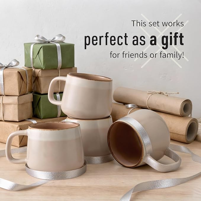 Ava Nord Small Ceramic Coffee Mugs Set of 4 | 8 oz Stoneware Coffee Cups | Lead-Free, Non-Toxic | Microwave & Dishwasher Safe | Comfortable Handle | Aesthetic Nordic Design for Cappuccino | Rose Sand