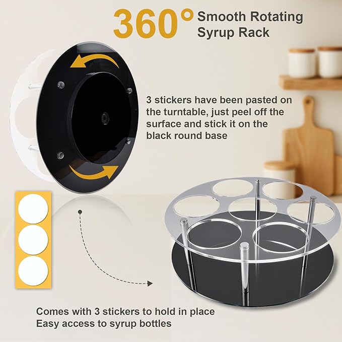 Large Rotating Coffee Syrup Organizer 7 Bottles Syrup Rack for Countertop, Acrylic Syrup Bottle Holder Stand for Coffee Bar Station, Turntable Wine Display Tray
