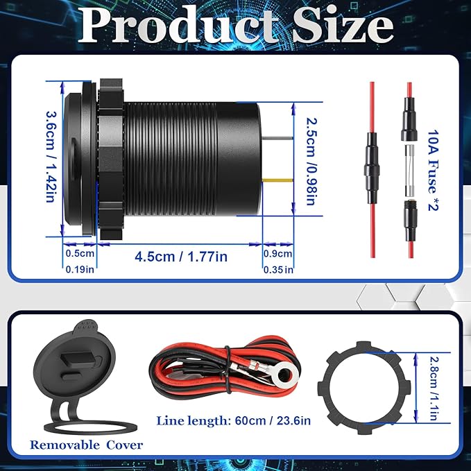 83W 12V USB Outlet, 18W QC 3.0 USB A & 65W PD USB C Car Charger Socket with ON Off Switch for Car Golf Cart Boat Marine Bus Truck RV Marine Motorcycle