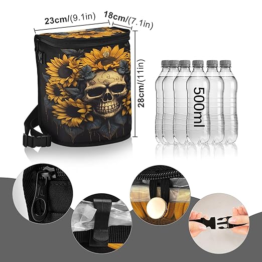 MNSRUU Car Trash Can with Lid, Skull and Sunflower Car Trash Bag Hanging Organizers and Storage for Front Back Seat, Leak-Proof Trash Bin