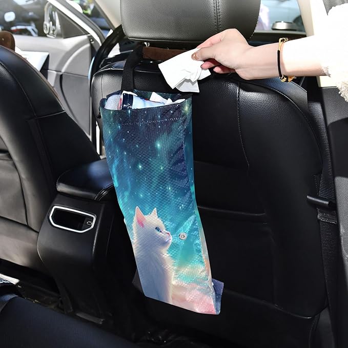 ALAZA Hanging Car Trash Bags Garbage Bag Trash Can for Back Seat Small Cat 7 Washable Storage Bag Retractable 2 Pack