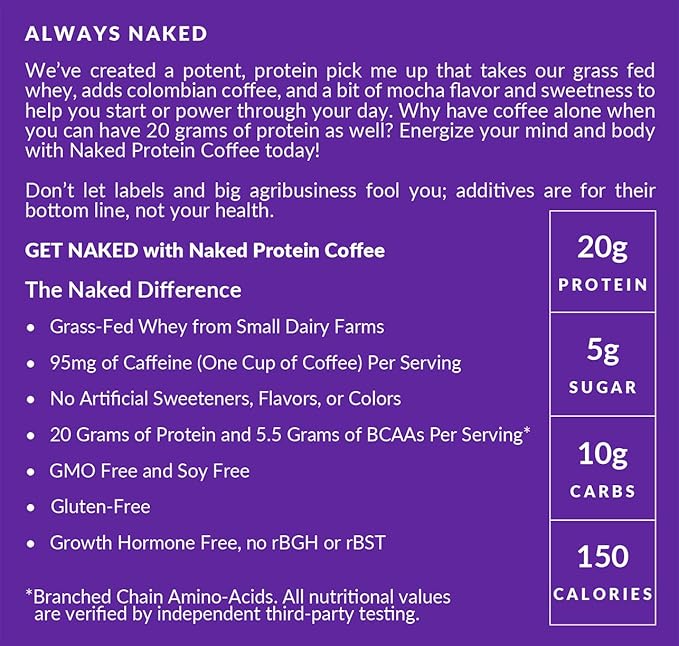 NAKED Mocha Latte Protein Coffee - Premium Colombian Iced Coffee Protein Shake Drink, Delicious Keto Friendly and Gluten Free, 17 Servings