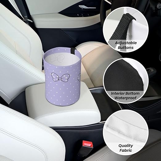 Cute Purple Bow Dots Car Trash Can Garbage Cans Foldable,Small Hanging Car Organizer Storage Bag Leak Proof, Auto Back Seat Trash Bin Universal for Truck, SUV, Outdoor Travel