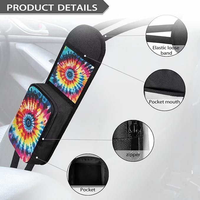 Tie Dye Automobile Seat Side Organizer Colorful Car Seat Storage Hanging Bag With Zipper Multifuctional Storage Box Suitable for Cars, SUVs, Trucks