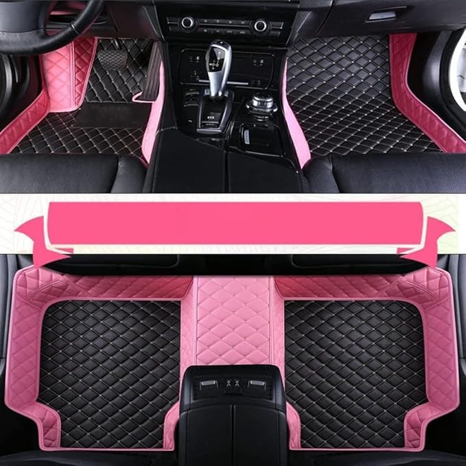 Custom Car Floor Mats for 96% Sedan SUV Sports Car Protection Full Coverage Pads Anti-Slip Leather Floor Lining All Weather Car Floor Mats (Black with Pink)