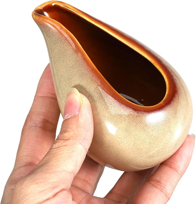 Amosfun Ceramic Sauce Pitcher Creamer Gravy Boat Small Porcelain Milk Jug Syrup Dispenser Serving Pitcher for Salad Dressing Coffee Tea 3.54X2.36X1.96In