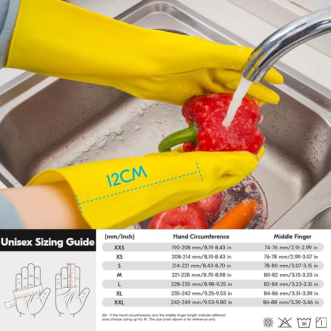 Vgo... 1-Pair Reusable Household Gloves, Rubber Dishwashing gloves, Extra Thickness, Long Sleeves, Kitchen Cleaning, Working, Painting, Gardening, Pet Care (Size S, Yellow, HH4601)