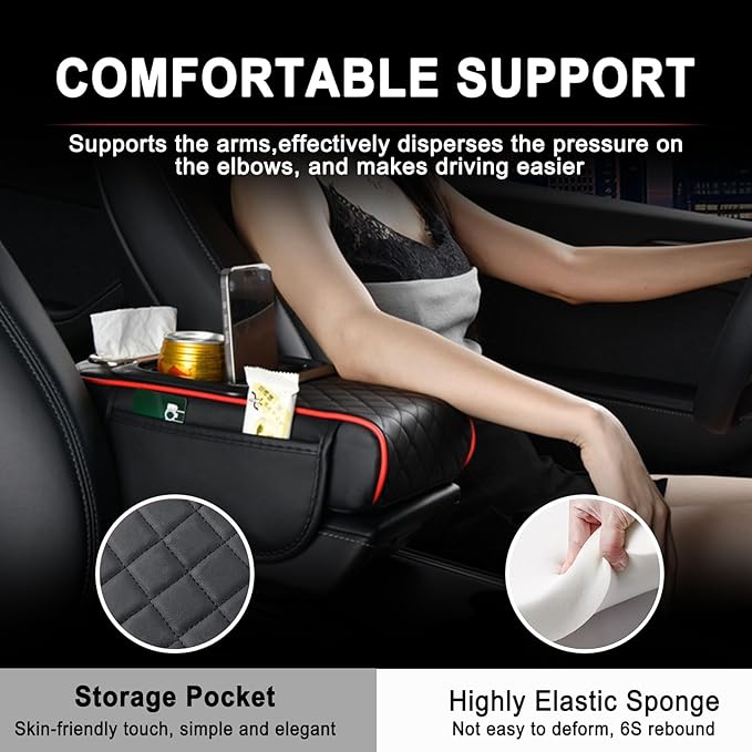 Car Armrest Storage Box for Lincoln Nautilus 2019-2024, Center Console Organizer with Side Pocket, Ergonomic Memory Foam Armrest Cushion, Car Elbow Support Pad,F Grey