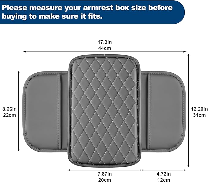Car Center Console Cover Fit for Volkswagen Taos Leather Armrest Cover with 2 Storage Bags Waterproof Console Cover Scratch & Wear Resistant(Grey)