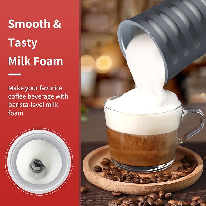 Milk Frother, Paris Rhône 4-in-1 Milk Steamer and Frother, Hot & Cold Foam Milk Warmer with Temperature Control, Gray