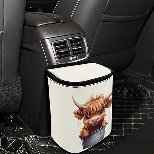 Cute Highland Cow Car Trash Can Easy Installation Multipurpose Trash Bin for Cars Leak Proof Car Trash Bag Hanging Automotive Accessories Universal Fit for Most Cars,SUV,Sedans