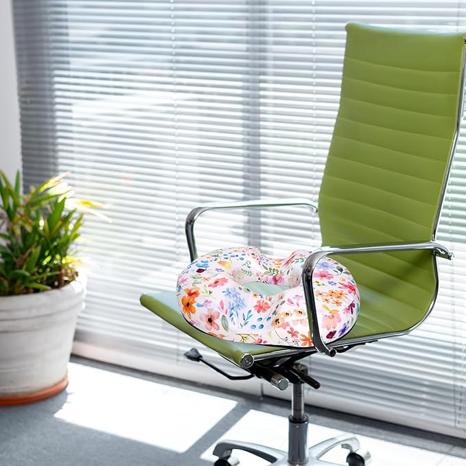 Floral Donut Pillow for Hemorrhoids Seat Cushion for Tailbone Pain Relief - Flower Home Office Chair Cushion for Long Sitting Work - Memory Foam Car Seat Cushions for Driving Butt Pain Pressure Relief