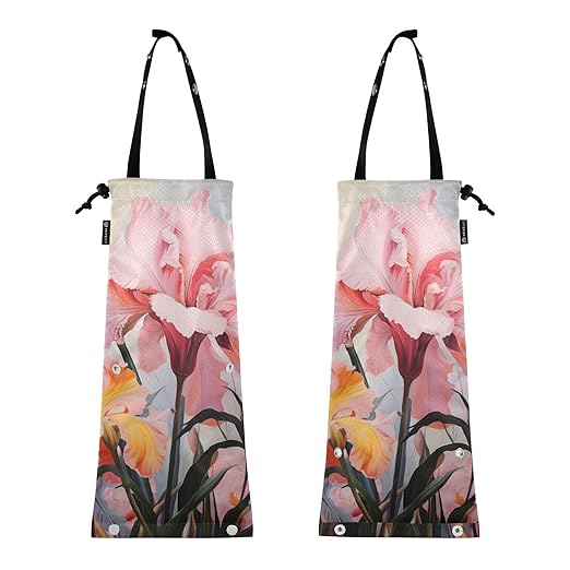 ALAZA Hanging Car Trash Bags Garbage Bag Trash Can for Back Seat Small Flower Floral 10 Washable Storage Bag Retractable 2 Pack