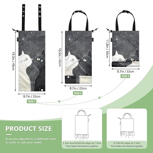 ALAZA Hanging Car Trash Bags Garbage Bag Trash Can for Back Seat Small Black Cat White Cat Washable Storage Bag Retractable 2 Pack