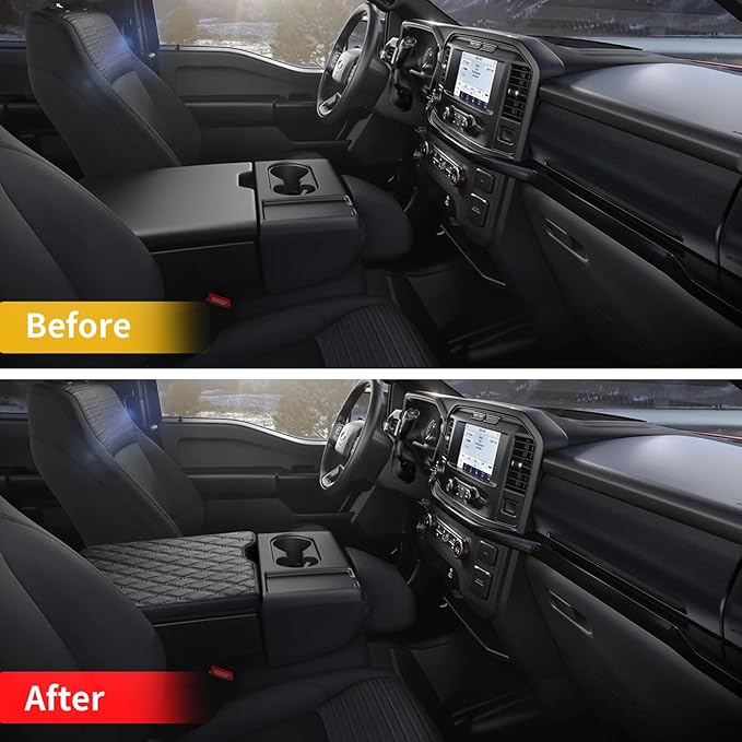GIANT PANDA Custom Center Console Cover for Ford 2015-2024 F150 & 2017-2024 F250 F350 F450 with 40/20/40 Jump Seat, Waterproof Faux Leather Armrest Console Cover Cushion Protector-Black(Jump Seat)