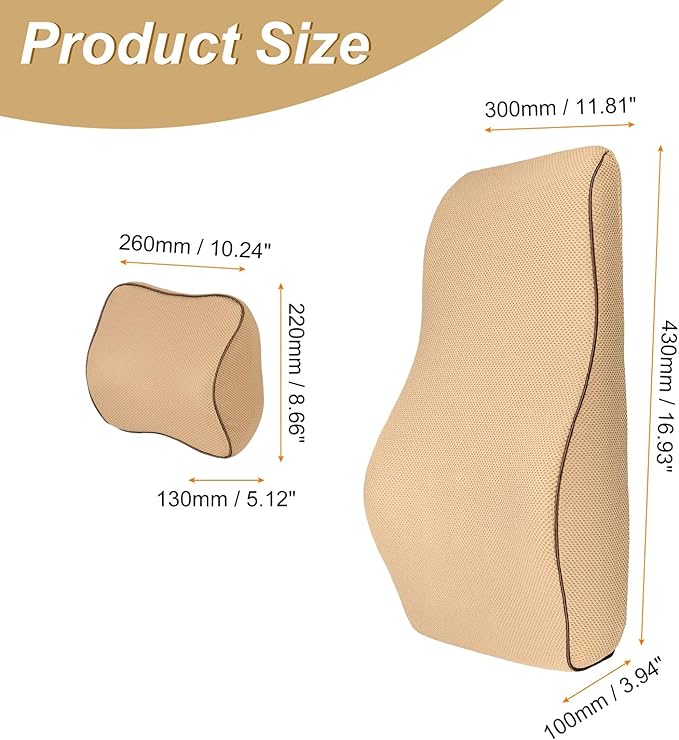 HARFINGTON Car Headrest & Lumbar Support Pillow Kit Memory Foam Ergonomic Seat Headrest & Lumbar Cushion for Driving Office Car Seat, Camel