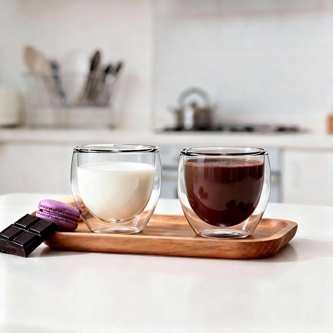 Double Walled Espresso Cups Set of 4, 5oz Clear Expresso Mugs, Small Insulated Espresso glasses for Coffee Machines