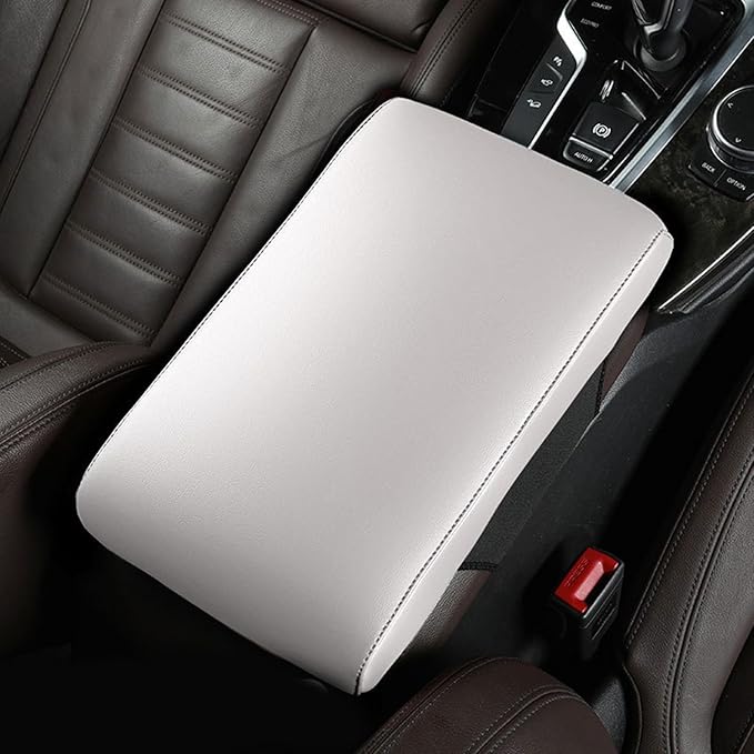 Car Armrest Cover Pad for Audi Q3 F3 2018 2019 2020 2021 2022 2023 2024 2025 Premium Leather Center Console Armrest Cushion Pad Anti-Scratch Waterproof Auto Interior Accessories White Style