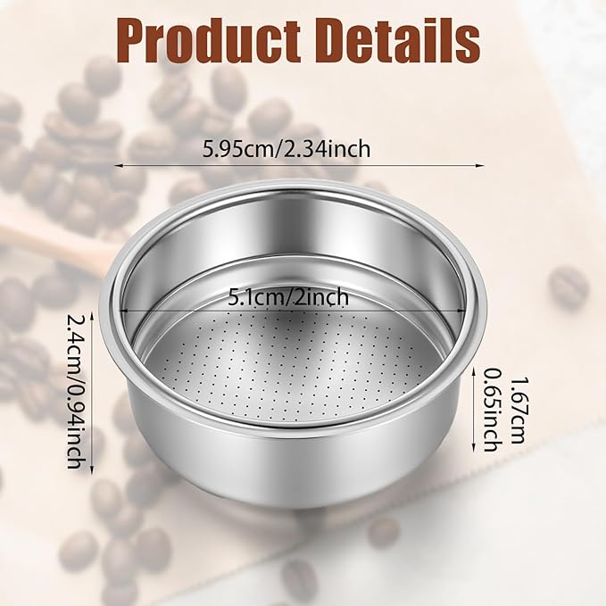 2 Pcs Stainless Steel Coffee Filter, 51mm Pressurized Espresso Filter Basket for Portafilter Machines Espresso Machine Parts Compatible with 51mm Portafilter Coffee Machines (1+2 Cups Capacity)