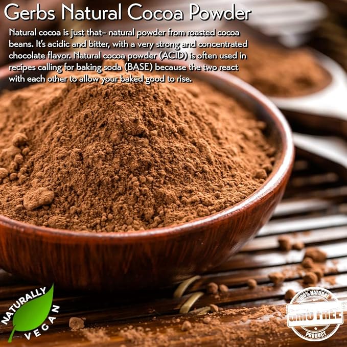 Gerbs Natural Cocoa Powder 4 lbs. | 10-12% Cocoa Butter Fat, Resealable Bag | Classic Unsweetened Cocoa | Top 14 Allergen-Free