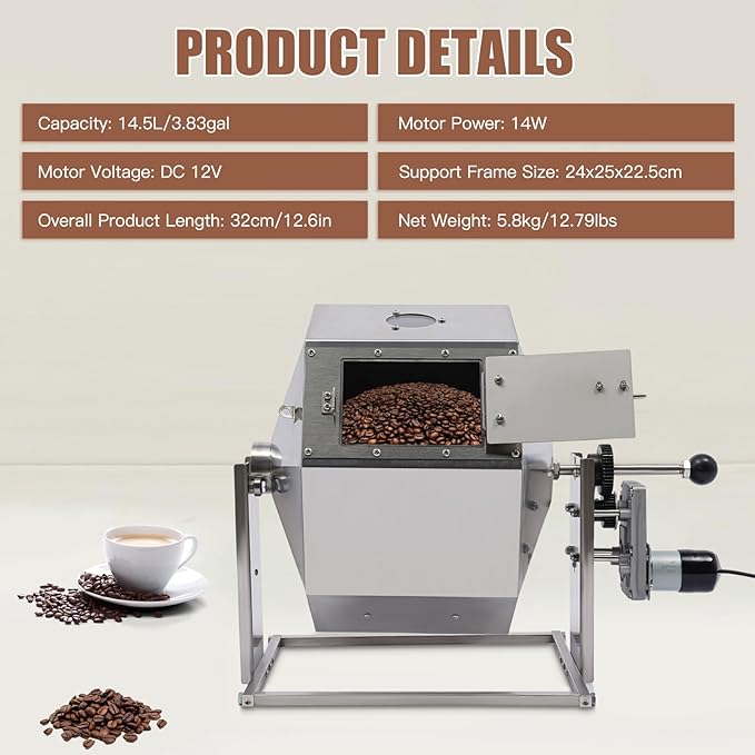 14.5L Commercial Coffee Bean Roaster Stainless Steel Coffee Bean Baking Machine Automatic Rotary Gas Burner Drum Roaster Machine