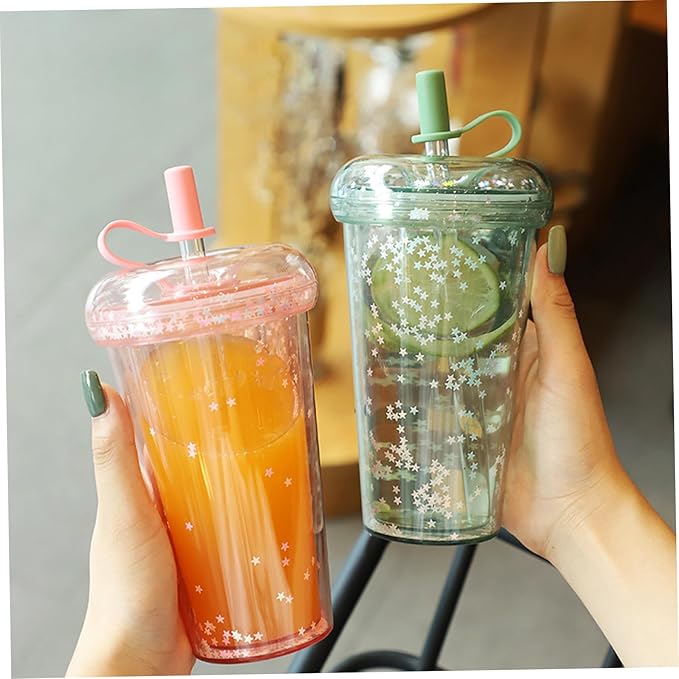 Double Wall Tumbler with Lid and Straw, 420ml/14.2oz Safe Insulated Cup with Straw, Leakproof Glitter Cups, Portable Water Cup with and Lid for School, Office, Travel Style 1 water tumbler