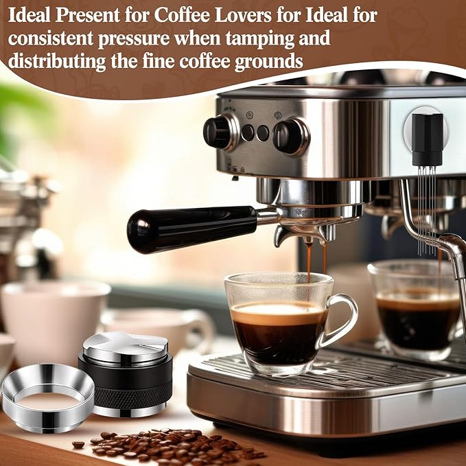 Zhehao 3 Pcs 53mm Espresso Accessories Kit, 2 in 1 Espresso Tamper and Distributor Leveler, Magnetic WDT Tool, and Dosing Funnel Set for Home Office Coffee Machines and Portafilters