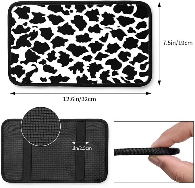 Black Center Console Cover for SUV Truck Van Sedans Cute Cow Armrest Pad Protector for Women Men Car Interior Accessories White Armrest Cushion