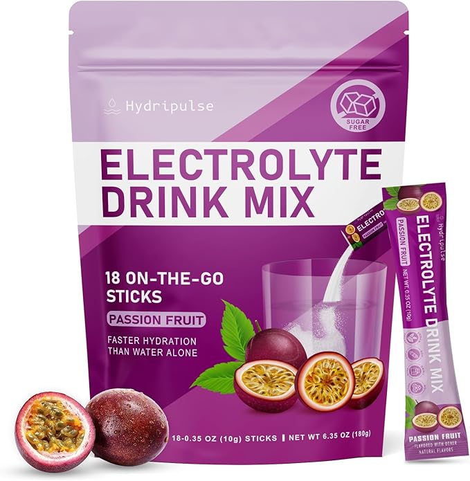Electrolytes Powder Packets - Sugar Free, Naturally Flavored, 10 Electrolyte & Vitamins Electrolyte Drink Mix - Passion Fruit Flavors, Keto Friendly, Vegan, Non- GMO, 18 Packets