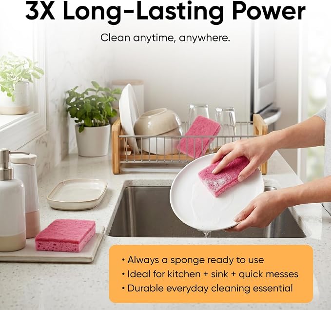 Kitchen Sponges for Washing Dishes, Non-Scratch Cellulose Dish Scrub Sponges, Cleaning Sponges for Household Use, Safe Cleaning Products, Kitchen Sponges Pack of 12, by Superio