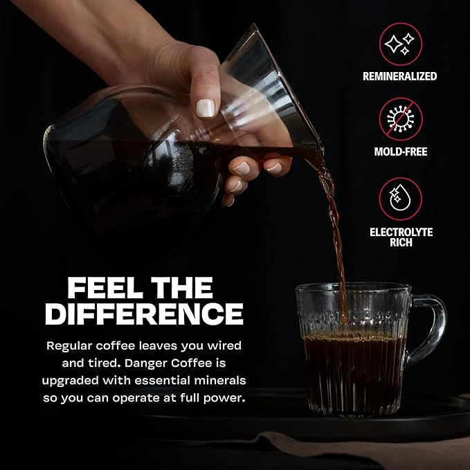 Danger Coffee by Dave Asprey, Remineralized, Mold Free & Lab Tested Ground Healthy Coffee, Medium Roast, 10.9 Ounce
