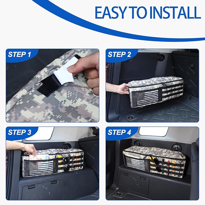 Car Trunk Organizer Compatible with Toyota FJ Cruiser 2007-2021, Rear Storage Organizer With American Flag, Multi-Compartment Oxford Cloth Car Storage Bag Space Saving (Camouflage-Left Side)