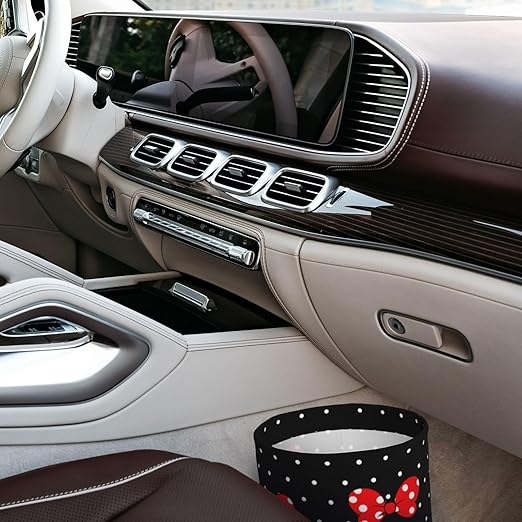 Cute Black Dots Red Bow Car Trash Can Garbage Cans Foldable,Small Hanging Car Organizer Storage Bag Leak Proof, Auto Back Seat Trash Bin Universal for Truck, SUV, Outdoor Travel