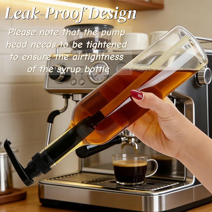 8 Pack 25.4Oz Coffee Syrup Dispenser, 750ml PET Syrup Bottles with Pump&Lid, Clear Plastic Long Neck Drinking Bottle Set for Coffee Bar Accessories Home Party Decor Flavored(Black)