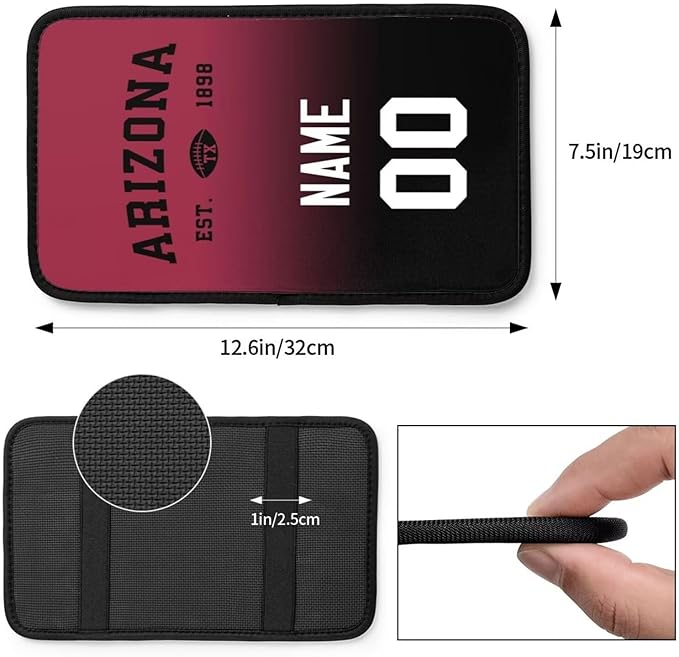 Custom Car Armrest Cover,Add Personalized Name and Number As Gifts for Loyal Football Fans,Auto Center Console Pad Car handrail Box Cushion,Fit for Most Car