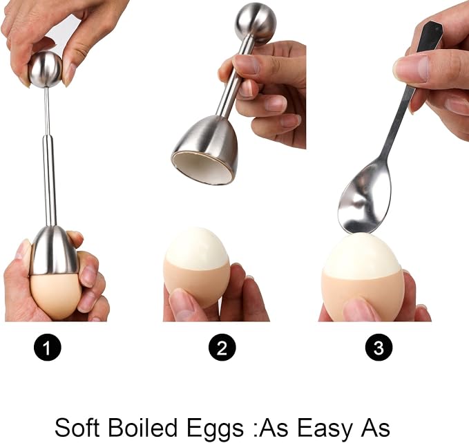 Soft Hard Boiled Egg Cutter Topper Set Egg Cracker with Include 2 Cup 2 Spoon 1 Topper Cutter Shell Separator Remover Stainless Steel Kitchen Tool